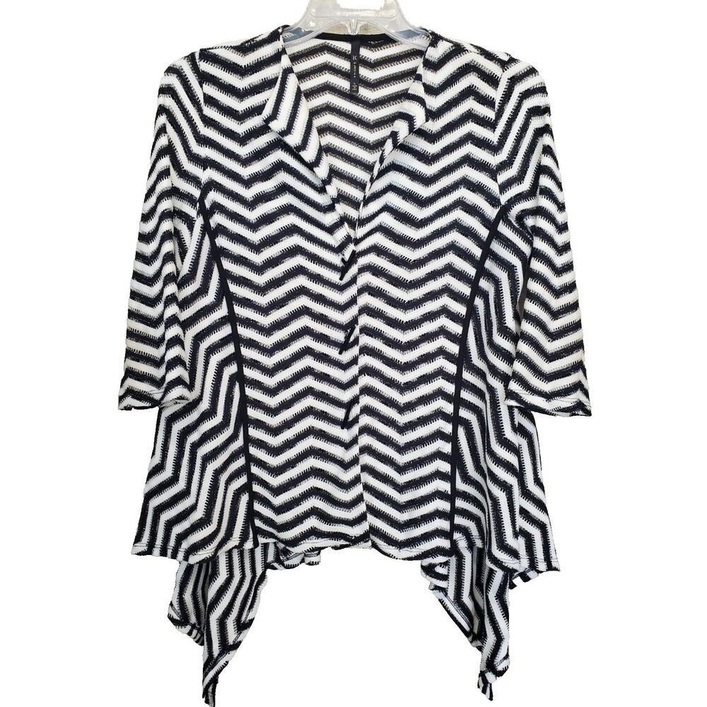 IC by Connie K Open Knit Chevron Handkerchief Hem Button-Up Cardigan Size Large